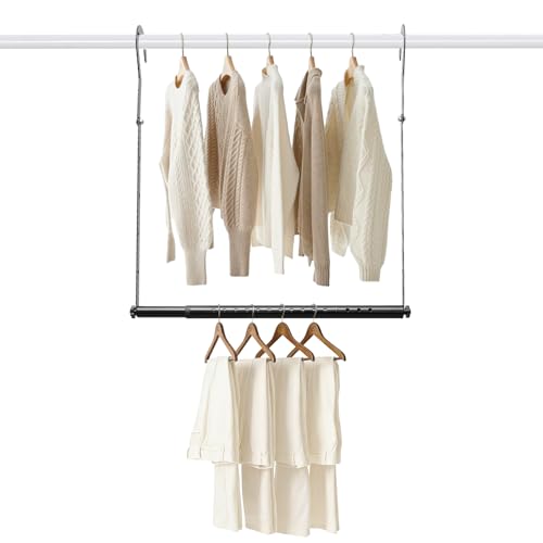 UIABOPZ Hanging Closet Rod Extenders, Adjustable Width and Height Closet Extender Hanging Rod, Space-Saving Closet Hanging Rod, Heavy Duty Closet Bar for Hanging Clothes, 1 Pack White - Image 1