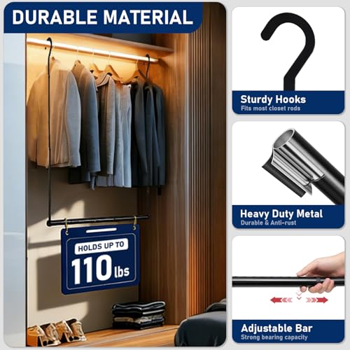 UIABOPZ Hanging Closet Rod Extenders, Adjustable Width and Height Closet Extender Hanging Rod, Space-Saving Closet Hanging Rod, Heavy Duty Closet Bar for Hanging Clothes, 1 Pack White - Image 5
