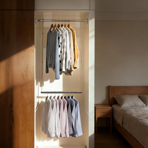 UIABOPZ Hanging Closet Rod Extenders, Adjustable Width and Height Closet Extender Hanging Rod, Space-Saving Closet Hanging Rod, Heavy Duty Closet Bar for Hanging Clothes, 1 Pack White - Image 2