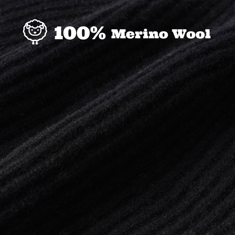 ACUSHLA 100% Merino Wool Cuff Beanie for Men & Women Loose Fit Knitted Winter Hat Unisex Watch Cap Skullie for Cold Weather, M-L Black - Image 3
