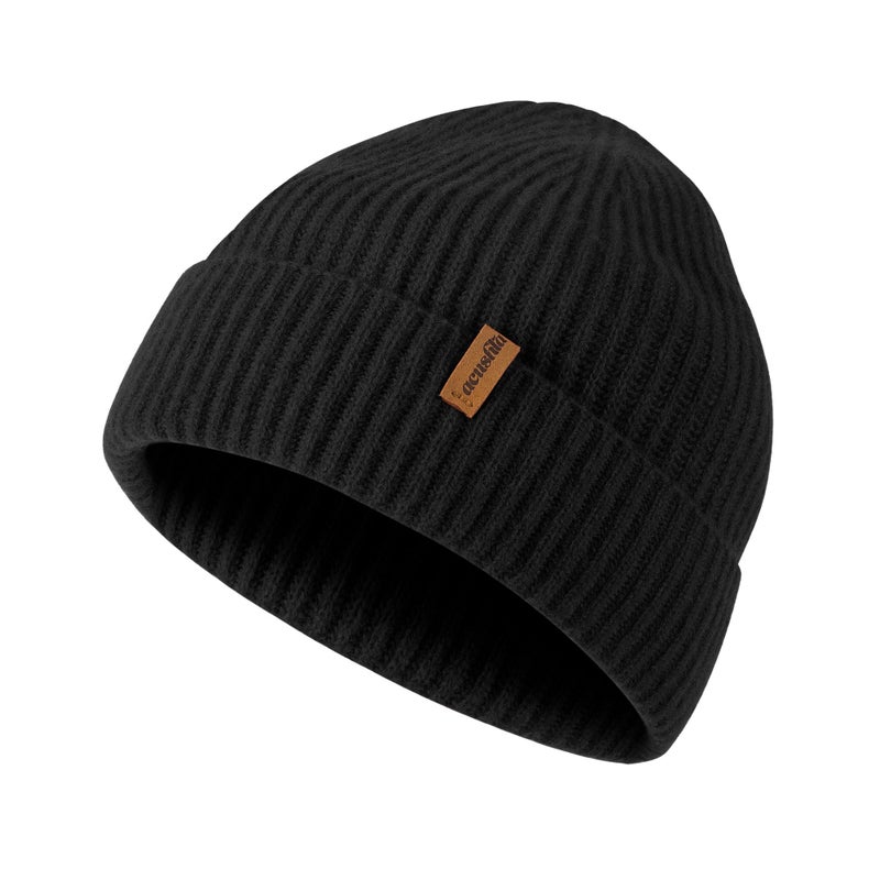 ACUSHLA 100% Merino Wool Cuff Beanie for Men & Women Loose Fit Knitted Winter Hat Unisex Watch Cap Skullie for Cold Weather, M-L Black - Image 1