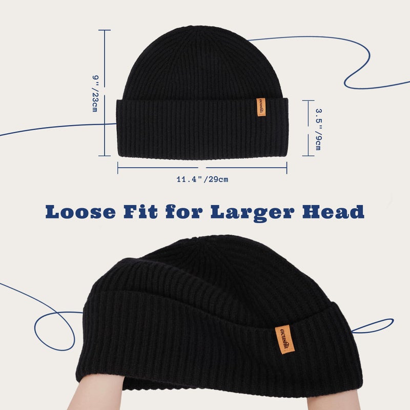 ACUSHLA 100% Merino Wool Cuff Beanie for Men & Women Loose Fit Knitted Winter Hat Unisex Watch Cap Skullie for Cold Weather, M-L Black - Image 4