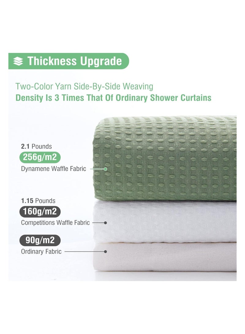 Sage Green Shower Curtain, Waffle Textured Heavy Duty Fabric Shower Curtains with 12 Plastic Hooks, Luxury Weighted Polyester Cloth Bath Curtain Set for Bathroom, Tub, Solid,  - Image 3