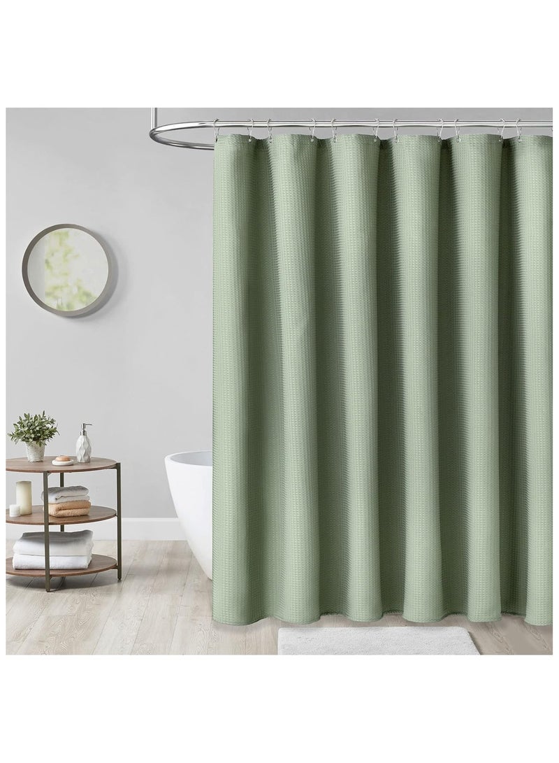 Sage Green Shower Curtain, Waffle Textured Heavy Duty Fabric Shower Curtains with 12 Plastic Hooks, Luxury Weighted Polyester Cloth Bath Curtain Set for Bathroom, Tub, Solid,  - Image 1