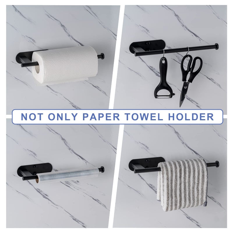 Honmein Paper Towel Holder, Upgrade SUS304 Stainless Steel Paper Towel Holder Under Cabinet, Bend-Resistant, Self-Adhesive or Drill mounting (Black) - Image 5