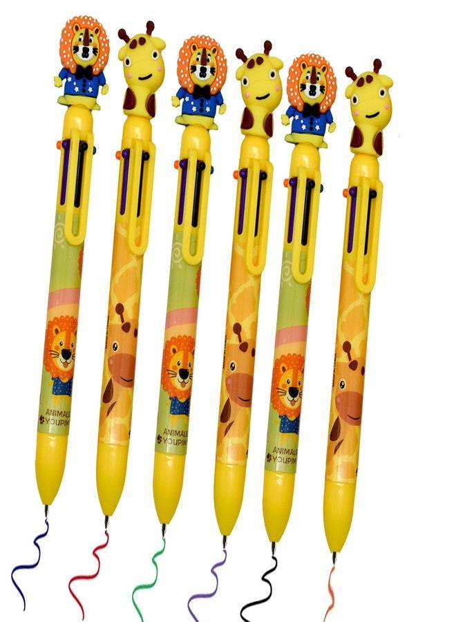 Lopenle 8 PCS Multicolor Ballpoint Pens 6-in-1 Pen 6 Colors Giraffe Pens Lion Pens Animal Retractable Pen For School Home Office Stationery - Image 1