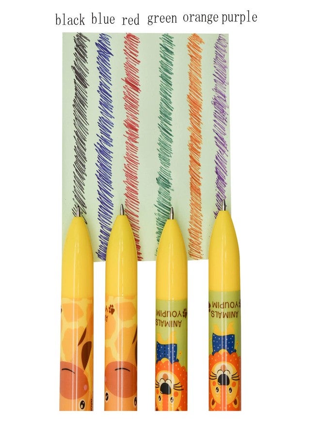 Lopenle 8 PCS Multicolor Ballpoint Pens 6-in-1 Pen 6 Colors Giraffe Pens Lion Pens Animal Retractable Pen For School Home Office Stationery - Image 3