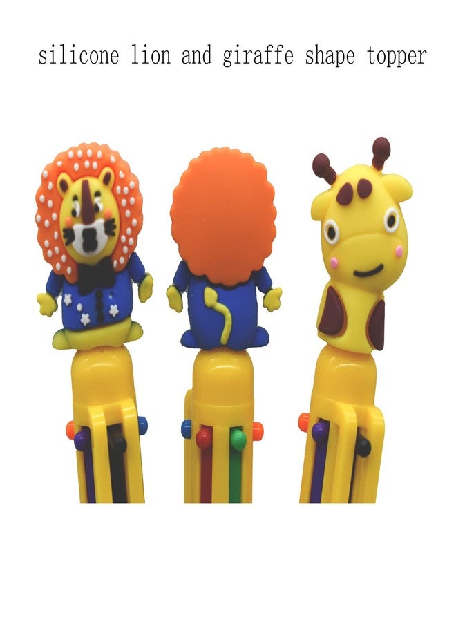Lopenle 8 PCS Multicolor Ballpoint Pens 6-in-1 Pen 6 Colors Giraffe Pens Lion Pens Animal Retractable Pen For School Home Office Stationery - Image 2