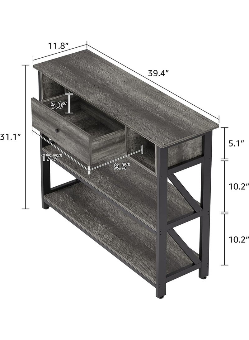 AGD 3-Tier Console Table with Drawer, Artificial Wooden Shelves for Living Room Sofa, Foyer, Kitchen Table, 100x30x79cm Gray - Image 2