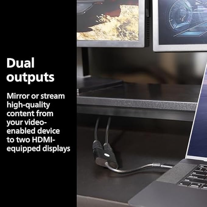 GE محول USB-C إلى HDMI مزدوج 4K @60HZ، محول نوع C إلى HDMI، شاشة، موزع ودعم تمرير USB C لعرض ممتد لشاشتين، للابتوب، الكمبيوتر المكتبي، التابلت، رمادي، 81661 - Image 3