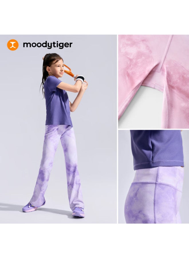Moodytiger Girls' Micro-flare Pants, Soft And Highly Elastic, Spring And Autumn Children's Trousers, Printed Comfortable Slim-fit Sweatpants | Xiao Yunduo E