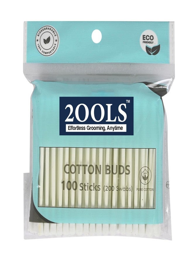 2OOLS Earbuds Cotton Swabs - Set of 1 (100 PCS) | Soft & Safe Double-Tipped Ear Cleaning Sticks | Resealable Travel-Friendly Pouch | Personal Hygiene, Baby Care & Makeup Use (TSCS8002) (100 Sticks (200 Swabs) - Image 1