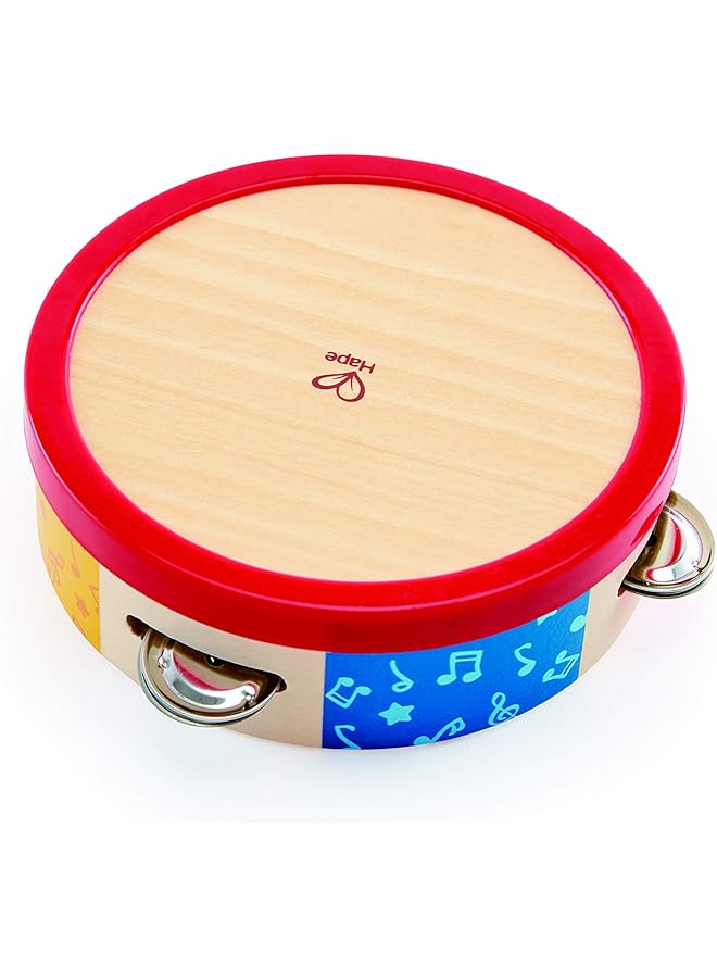 Hape Tap Along Tambourine Wooden Tambourine Drum For Kids Musical Instrument For Children 12 Months And Up - Image 1