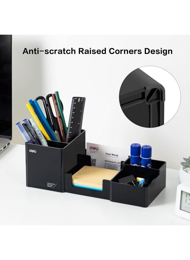 Deli Desk Organizer Plastic Desktop Organizer With Pencil Holder And Sticky Note Tray Office Stationery Supplies Organizers Accessories Caddy 6 Compartments Black - Image 5