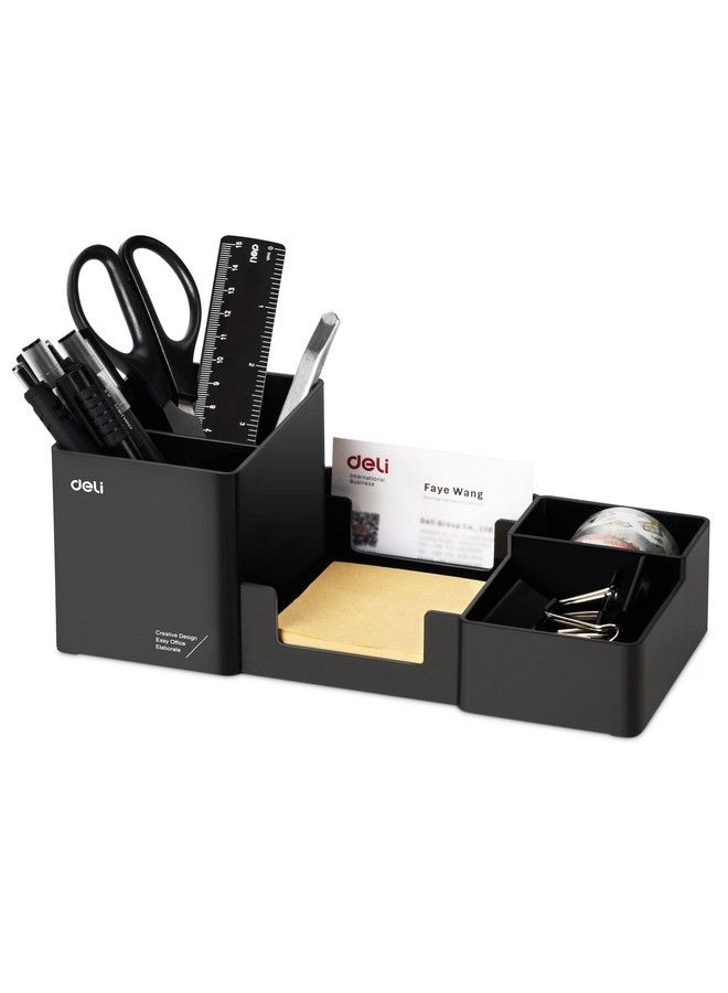 Deli Desk Organizer Plastic Desktop Organizer With Pencil Holder And Sticky Note Tray Office Stationery Supplies Organizers Accessories Caddy 6 Compartments Black - Image 2