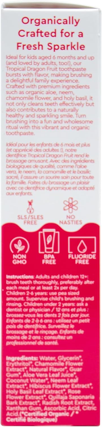 RADIUS USDA Organic Kids Toothpaste 3oz Non Toxic ChemicalFree GlutenFree Designed to Improve Gum Health for Childrens 6 Months and Up Dragon Fruit Pack of 3 - Image 3