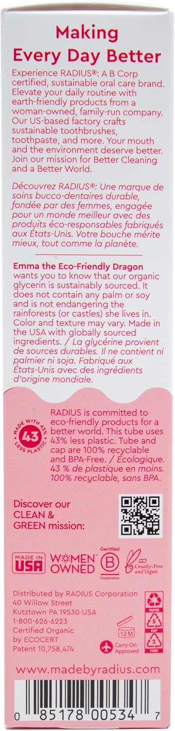 RADIUS USDA Organic Kids Toothpaste 3oz Non Toxic ChemicalFree GlutenFree Designed to Improve Gum Health for Childrens 6 Months and Up Dragon Fruit Pack of 3 - Image 4