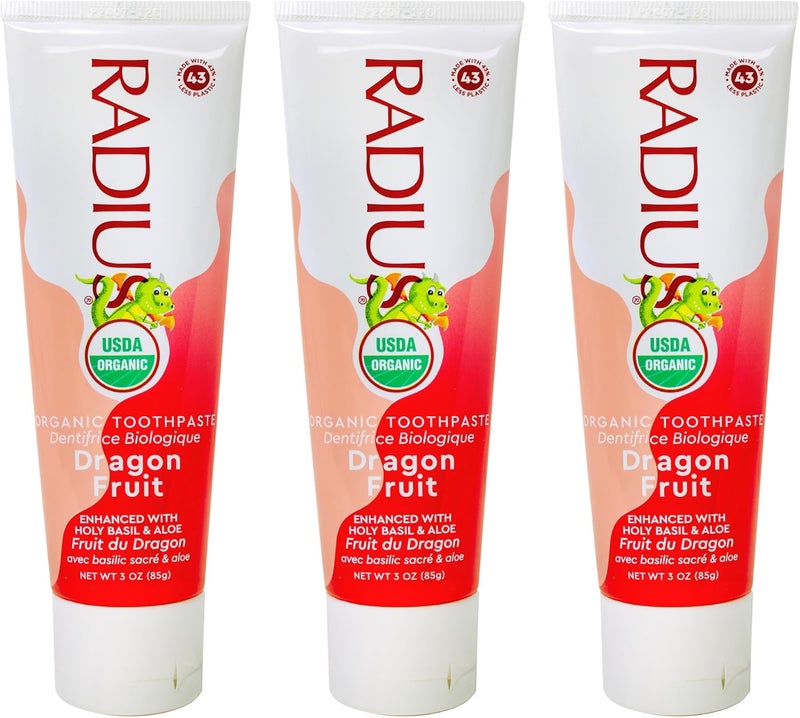 RADIUS USDA Organic Kids Toothpaste 3oz Non Toxic ChemicalFree GlutenFree Designed to Improve Gum Health for Childrens 6 Months and Up Dragon Fruit Pack of 3 - Image 2
