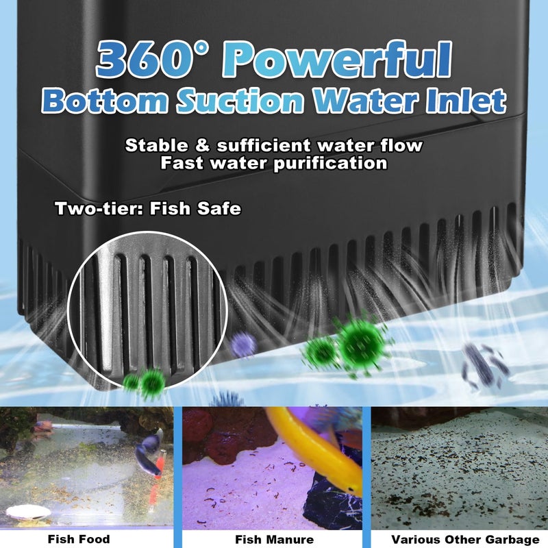 TARARIUM 290GPH Turtle Tank Filter for 20-85 Gallon, Turtle Filter Low Water Level Available and Flow Adjustable, Turtle Water Filter for Shrimps Amphibians Turtle Tank Saltwater Freshwater Crystal Clear - Image 5