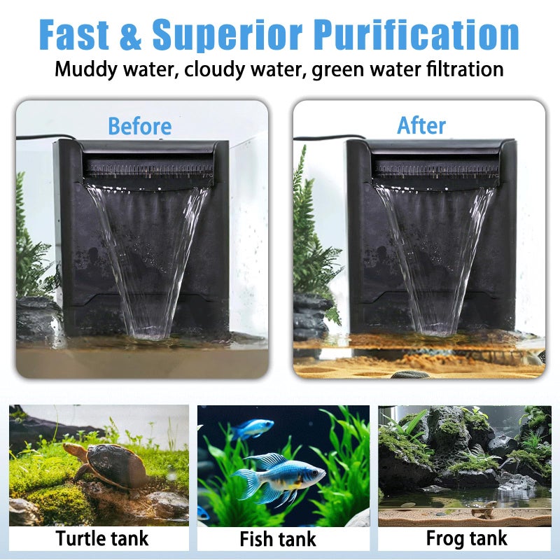 TARARIUM 290GPH Turtle Tank Filter for 20-85 Gallon, Turtle Filter Low Water Level Available and Flow Adjustable, Turtle Water Filter for Shrimps Amphibians Turtle Tank Saltwater Freshwater Crystal Clear - Image 3