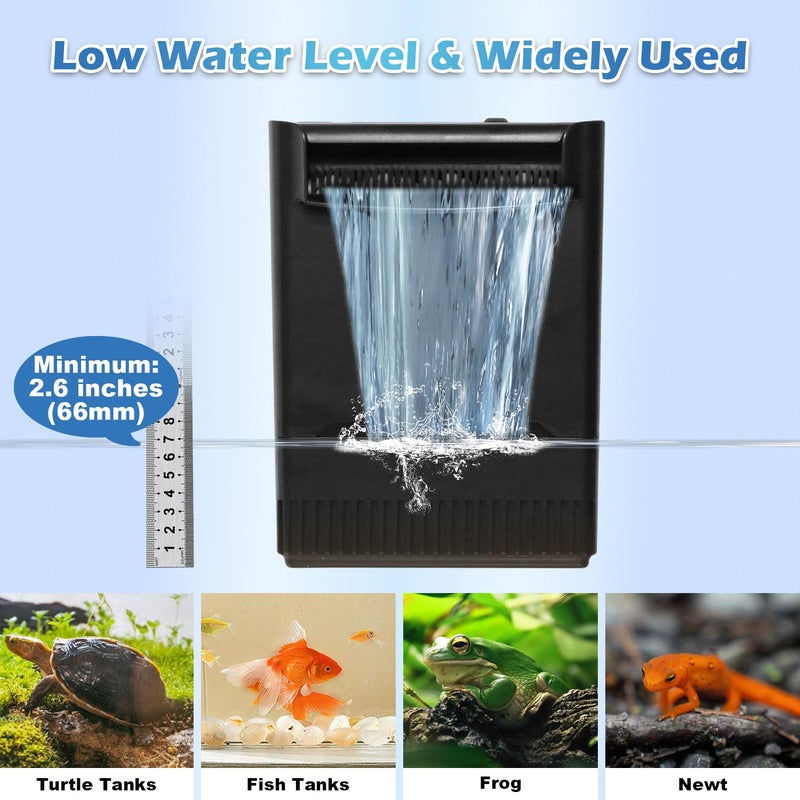 TARARIUM 290GPH Turtle Tank Filter for 20-85 Gallon, Turtle Filter Low Water Level Available and Flow Adjustable, Turtle Water Filter for Shrimps Amphibians Turtle Tank Saltwater Freshwater Crystal Clear - Image 4