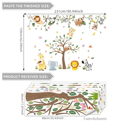 CharmFlo Large Jungle Safari Wall Decals 62.59”x90.94” Animals Climbing Trees Removable Peel and Stick Wall Art for Nursery Kids Room Playroom Decor - Image 2