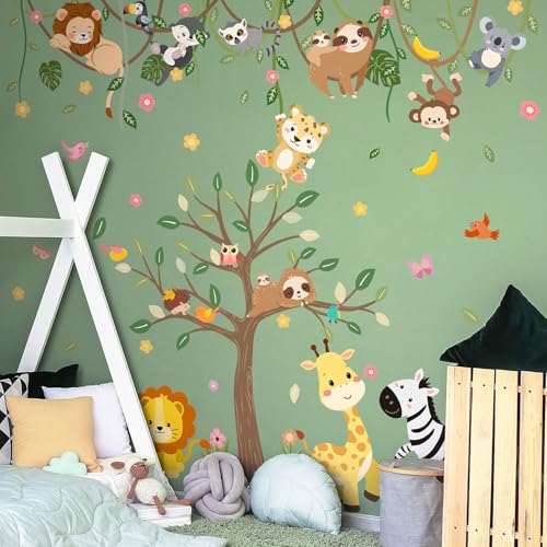 CharmFlo Large Jungle Safari Wall Decals 62.59”x90.94” Animals Climbing Trees Removable Peel and Stick Wall Art for Nursery Kids Room Playroom Decor - Image 4