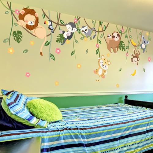 CharmFlo Large Jungle Safari Wall Decals 62.59”x90.94” Animals Climbing Trees Removable Peel and Stick Wall Art for Nursery Kids Room Playroom Decor - Image 5