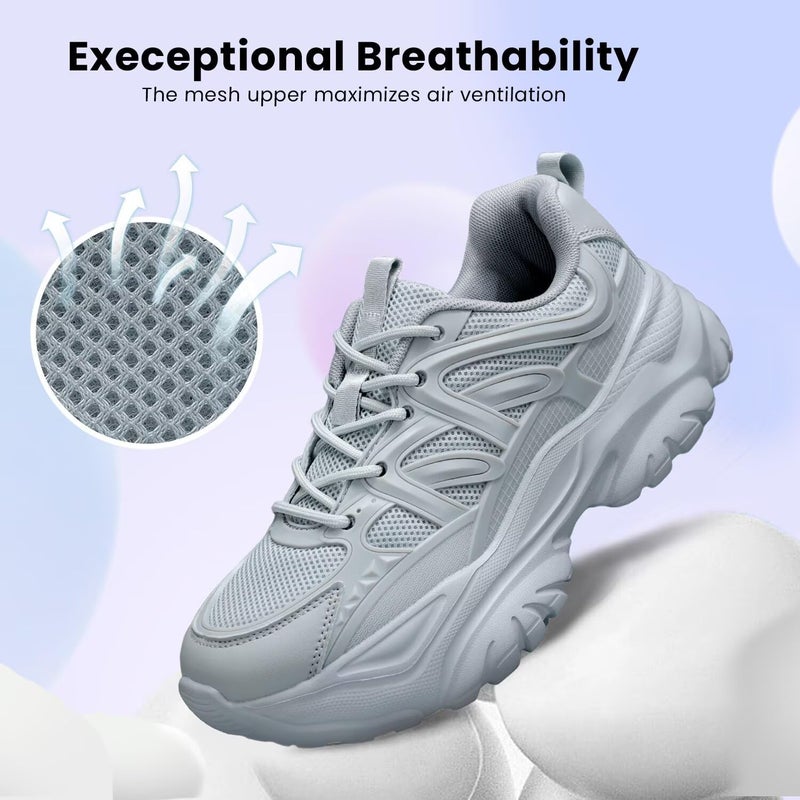 Kvovzo Women's Road Running Shoes Non Slip Ladies Walking Fashion Athletic Chunky Sneakers Work Gym Comfort Lightweight Mesh Soft Sole Grey 8 - Image 5