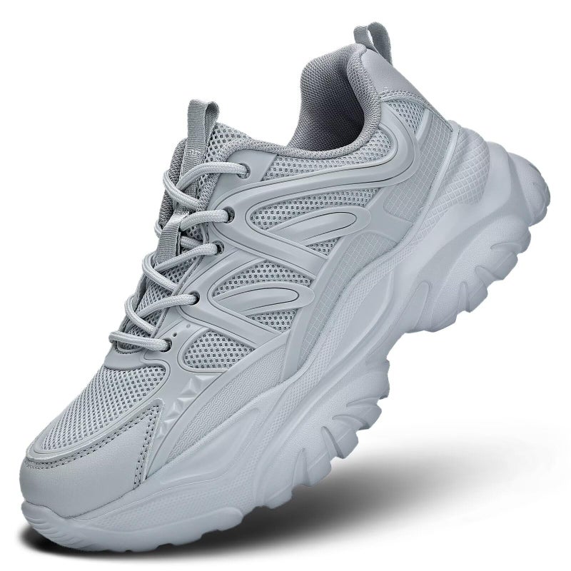 Kvovzo Women's Road Running Shoes Non Slip Ladies Walking Fashion Athletic Chunky Sneakers Work Gym Comfort Lightweight Mesh Soft Sole Grey 8 - Image 1