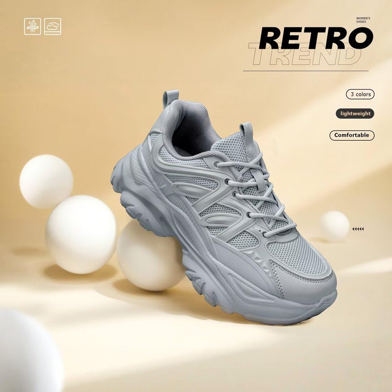 Kvovzo Women's Road Running Shoes Non Slip Ladies Walking Fashion Athletic Chunky Sneakers Work Gym Comfort Lightweight Mesh Soft Sole Grey 8 - Image 3