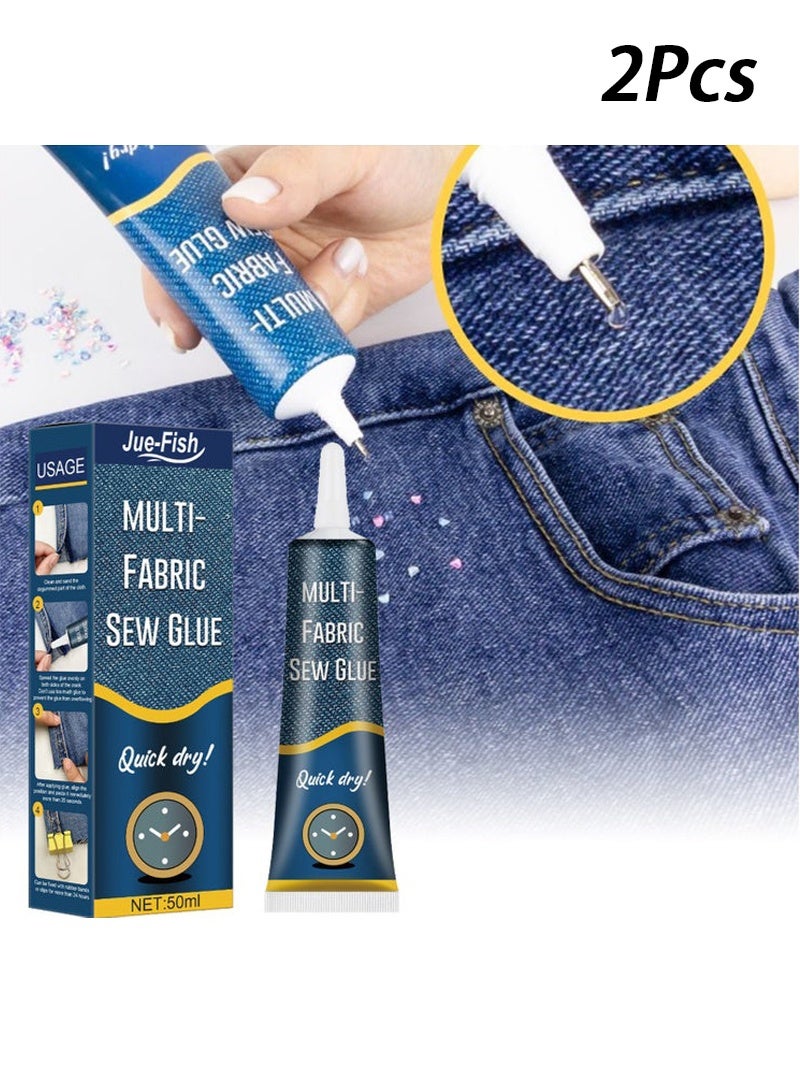JUE-FISH 2Pcs Quick Dry Multi-Fabric Sew Glue, Fabric Glue Permanent Clear Washable For Patches Drying Waterproof Adhesive All Fabrics, Clothes, Cotton, Flannel, Denim, Leather, Polyester Repair - Image 1