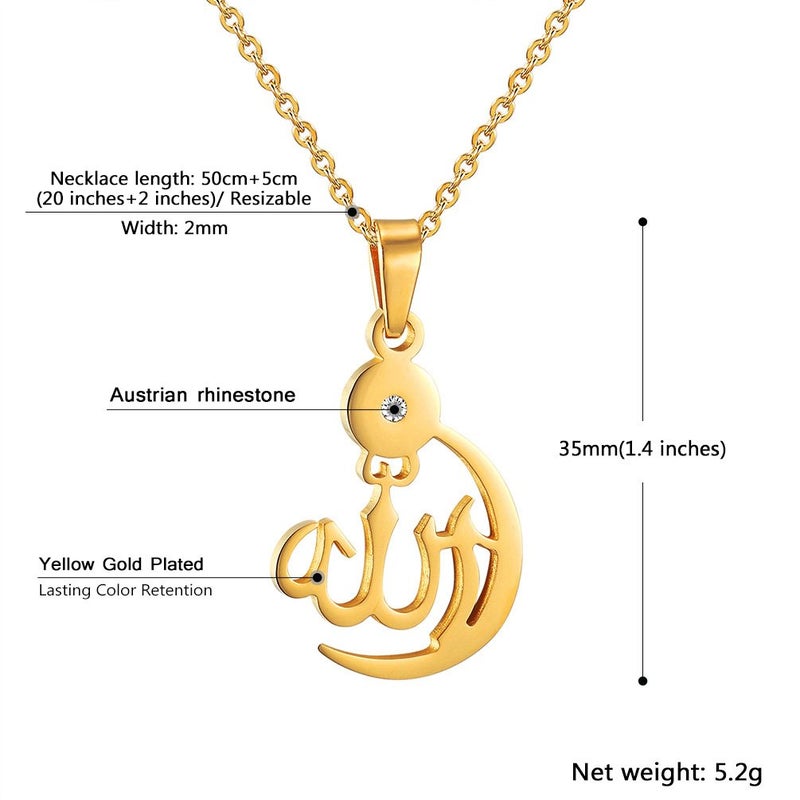 PROSTEEL Allah Necklace Crescent Moon Pendant Muslim Islamic Jewelry Men Islam Arabic Eid Women Gold Necklaces - Image 3