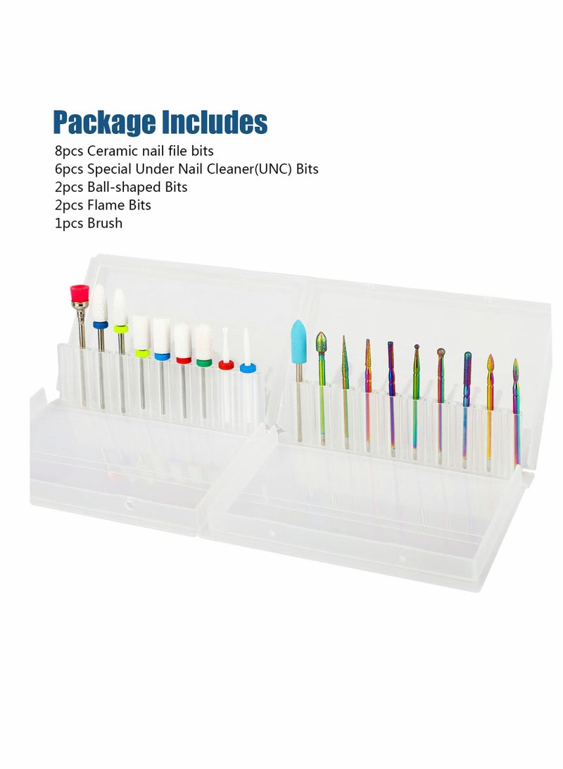 KASTWAVE Nail Drill Bits Sets, 19pcs 3/32 Inch Diamond Cuticle Electric Nail File and Ceramic Acrylic Gel Nail Bit Kit, Acrylic Nail Art Tools, Carbide Cuticle Remover Bits for Manicure Pedicure, Home Salon - Image 2