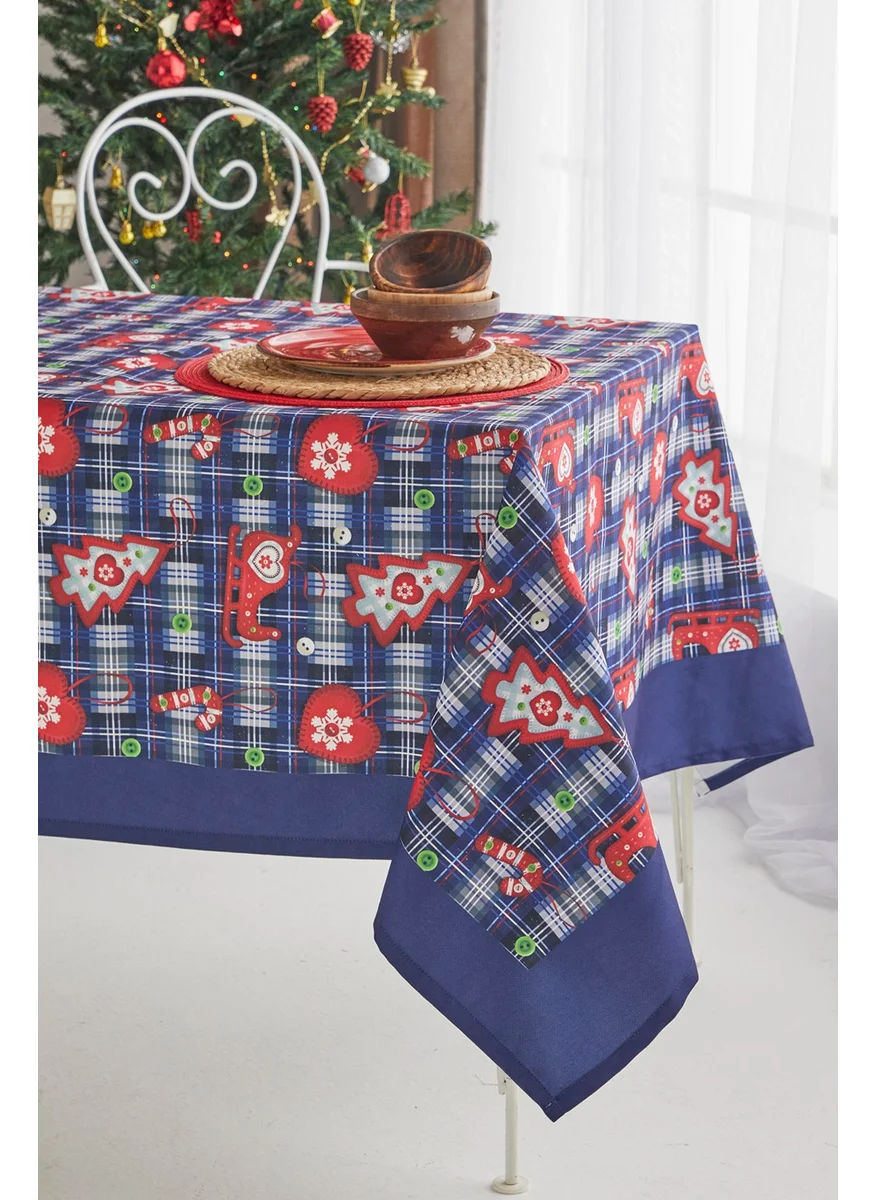 Ays Home Navy Blue Red Christmas Dining Table Cloth