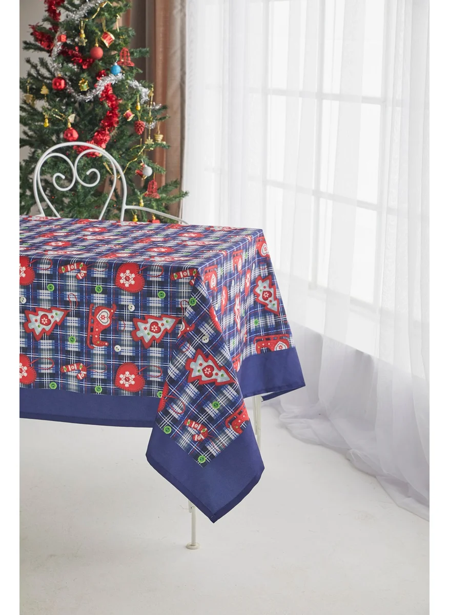 ايس هوم Navy Blue Red Christmas Dining Table Cloth