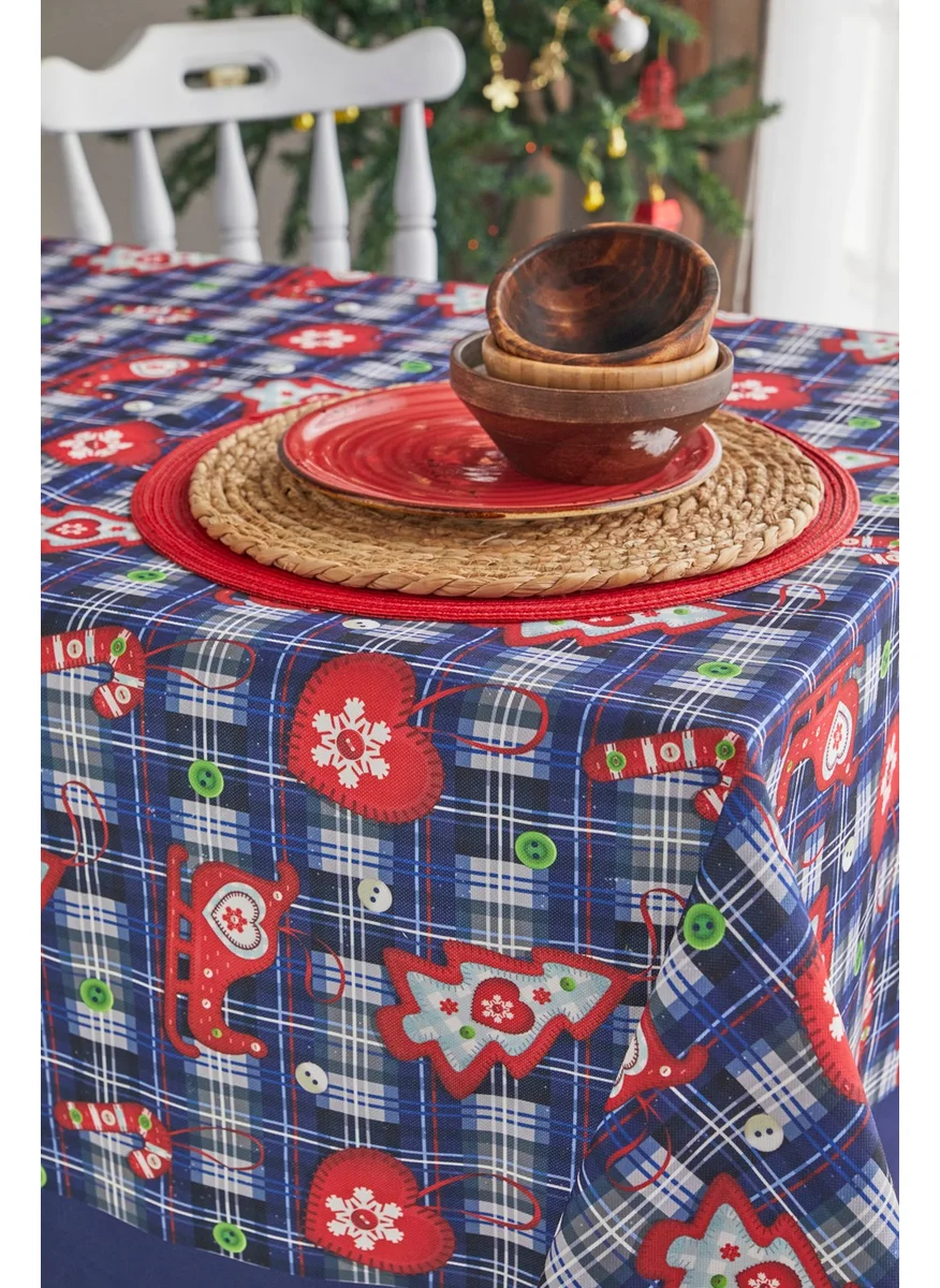 ايس هوم Navy Blue Red Christmas Dining Table Cloth