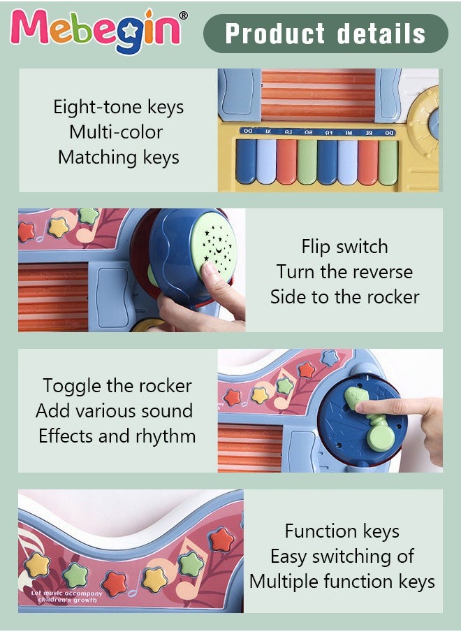 MEBEGIN - 2-in-1 Musical Instrument Toy with Projection Function and 2 Modes, Colorful Guitar Piano Toy, Multifunctional Early Education Toy, Ideal Gift for Kids Aged 3+, 4 AA Battery Required(Not Included) - Image 1