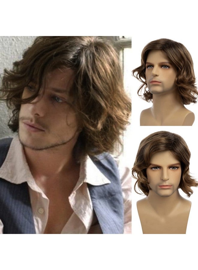 Beweig Mens Brown Wig Short Curly Side Part Synthetic Hair Replacement Wig For Daily Party Costume Halloween - Image 1