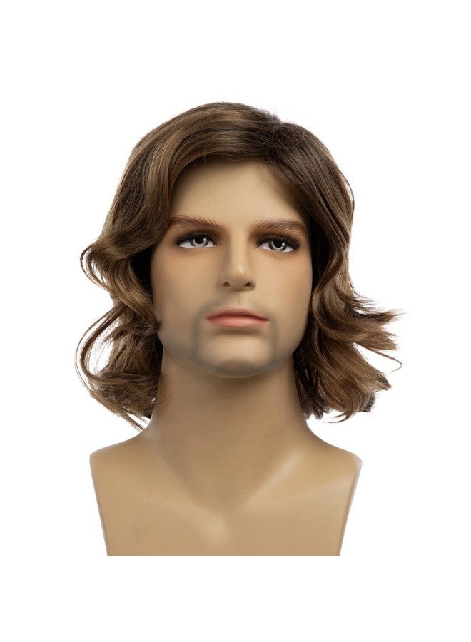 Beweig Mens Brown Wig Short Curly Side Part Synthetic Hair Replacement Wig For Daily Party Costume Halloween - Image 3