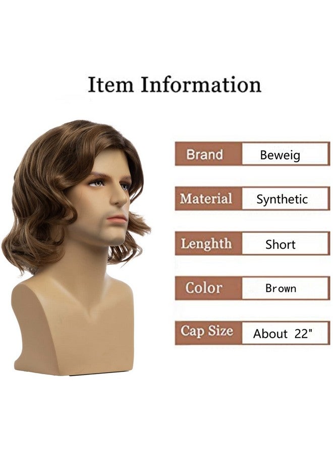 Beweig Mens Brown Wig Short Curly Side Part Synthetic Hair Replacement Wig For Daily Party Costume Halloween - Image 4