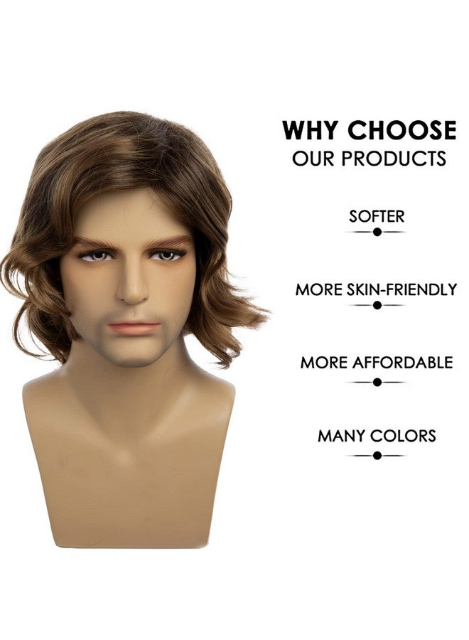 Beweig Mens Brown Wig Short Curly Side Part Synthetic Hair Replacement Wig For Daily Party Costume Halloween - Image 5