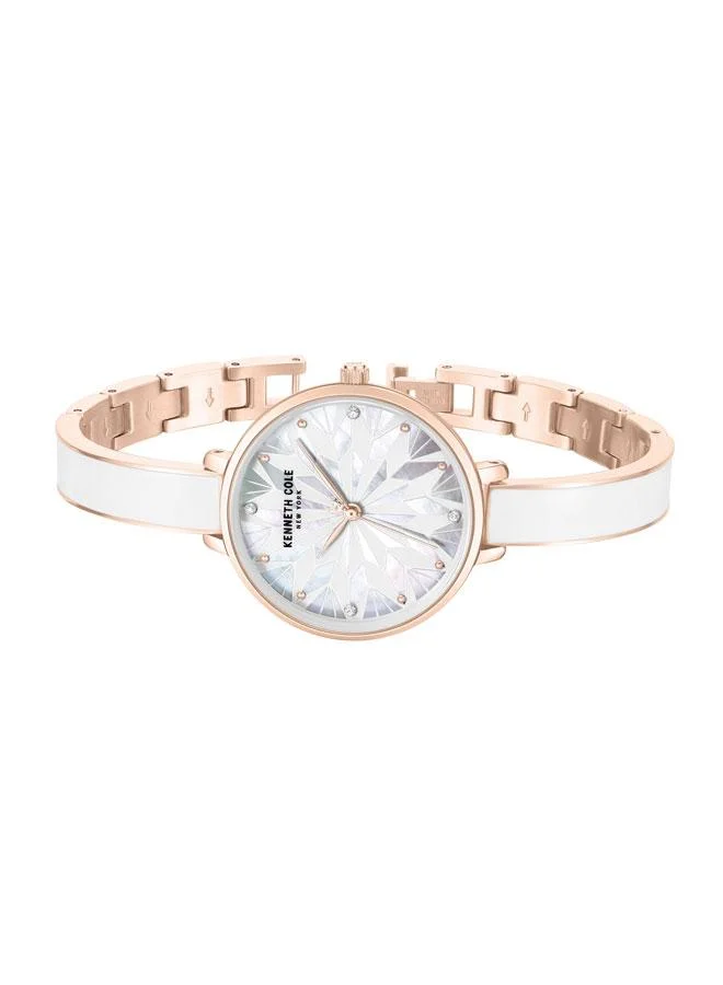 كينيث كول نيو يورك Spring Street Women's 32mm Watch with White Mother-of-pearl Dial & Rose Gold-White Stainless Steel Bracelet
