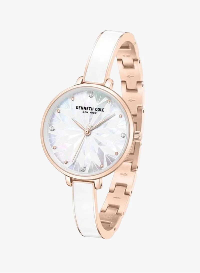 Kenneth Cole New York Rose Gold/White Spring Street Women's 32mm Watch with White Mother-of-pearl Dial & Rose Gold-White Stainless Steel Bracelet for Women | Best Price UAE