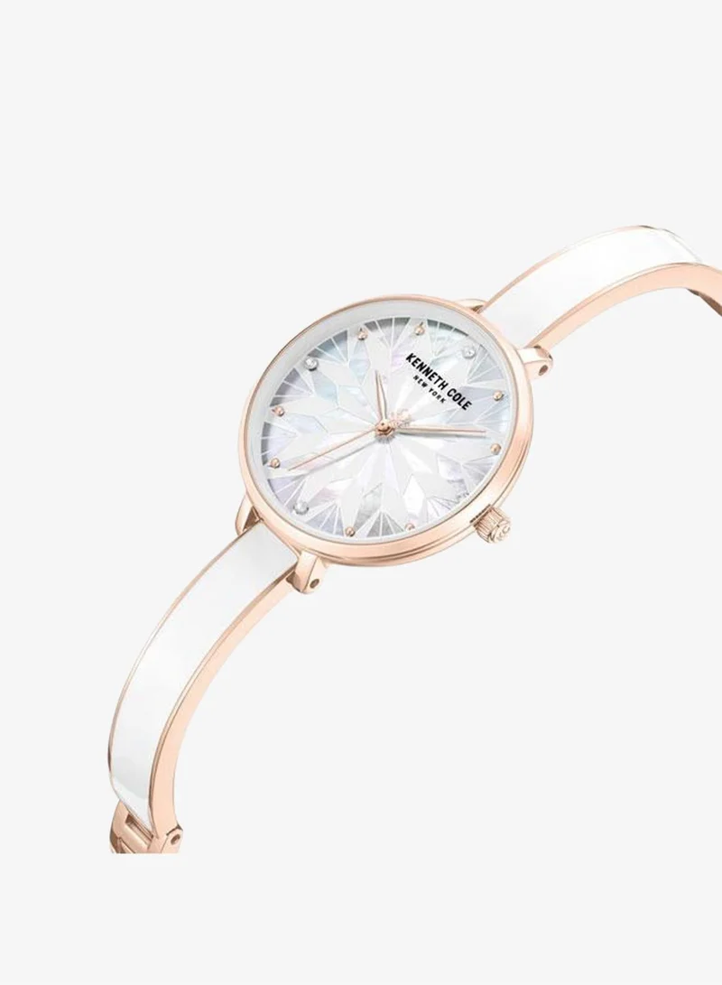Kenneth Cole New York Rose Gold/White Spring Street Women's 32mm Watch with White Mother-of-pearl Dial & Rose Gold-White Stainless Steel Bracelet for Women | Best Price UAE