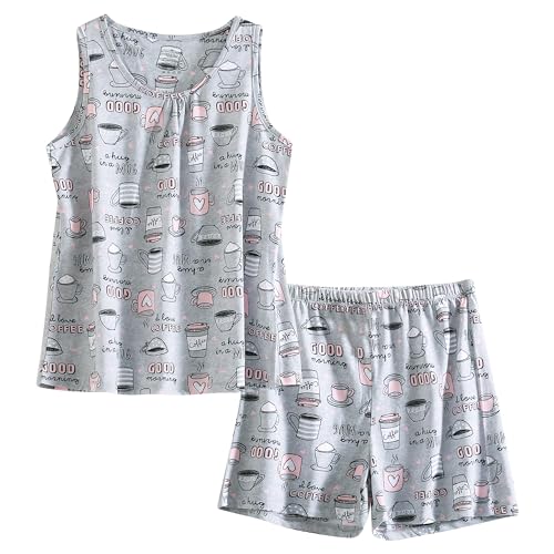 PNAEONG Women Cotton Sleepwear Short Sets Tank&Short Pajamas Sets XTSY208-Coffee-M - Image 1