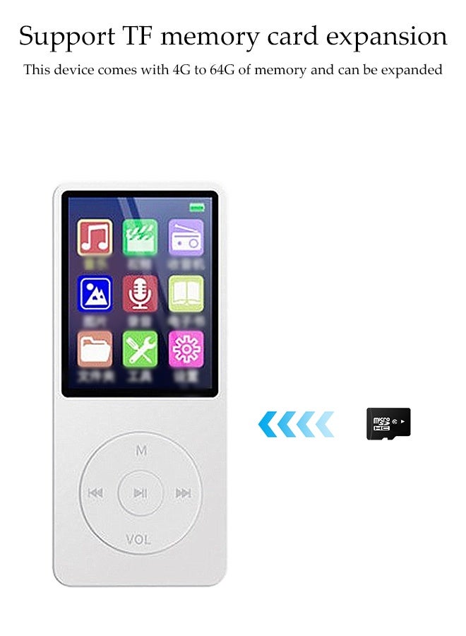 DUNISO MP3 Player，Portable HiFi Music Player with Bluetooth 5.0，Insert Card Music Player with Speaker，FM Radio，Voice Recorder，Photo，Video Play，E-Book Reader,White，4GB - Image 2