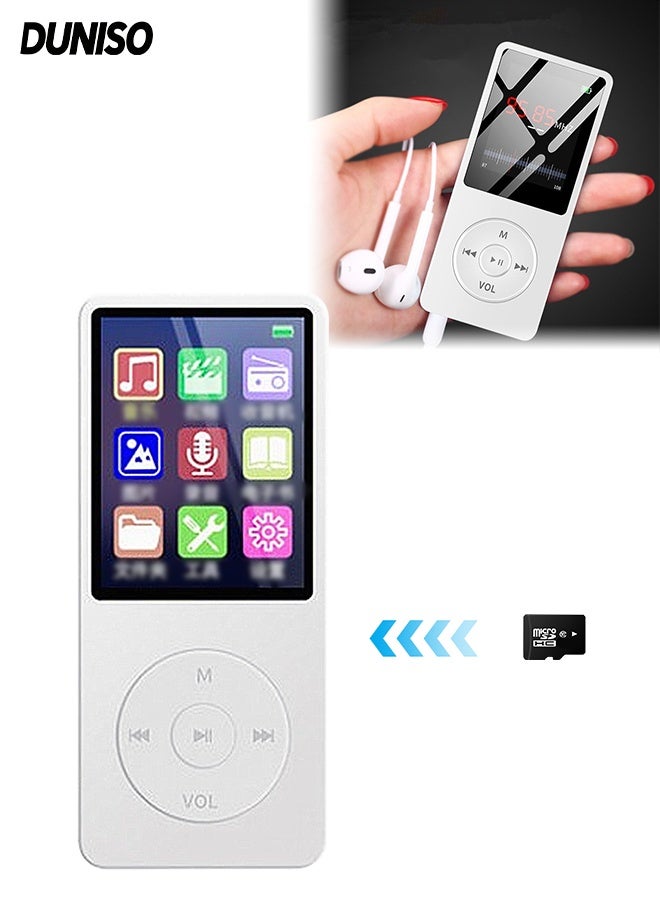DUNISO MP3 Player，Portable HiFi Music Player with Bluetooth 5.0，Insert Card Music Player with Speaker，FM Radio，Voice Recorder，Photo，Video Play，E-Book Reader,White，4GB - Image 1