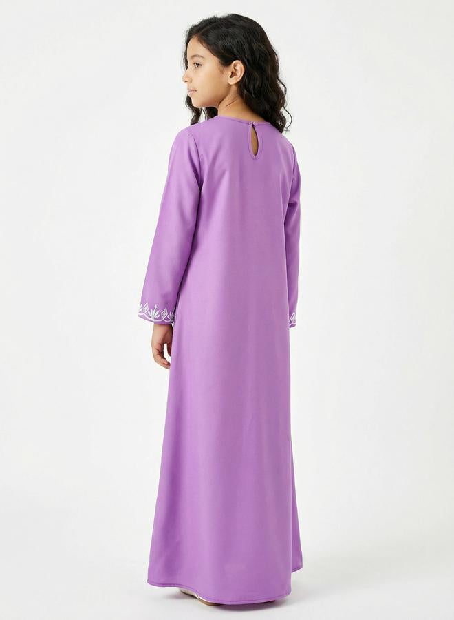 Styli Girls Purple Embroidered Jalabiya - Image 3