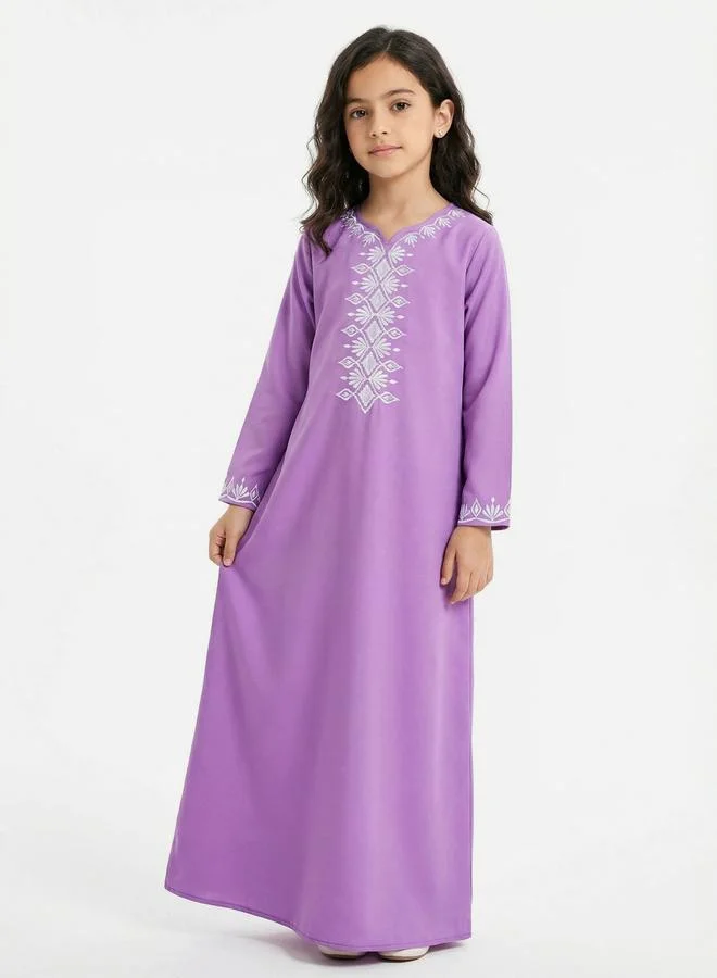 Styli Girls Purple Embroidered Jalabiya
